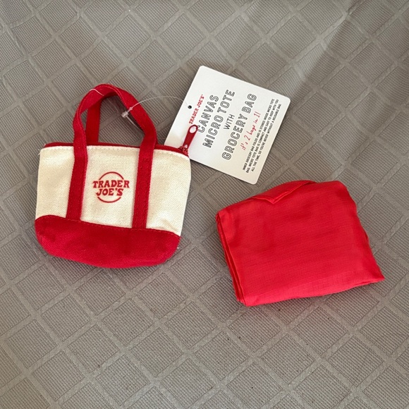 Trader Joe's Micro Canvas Tote Bag + Reusable Nylon Red Pouch - Picture 2 of 7